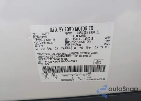 2017 Ford Explorer Sport from USA, damaged, VIN 1FM5K8GT4HGD46579